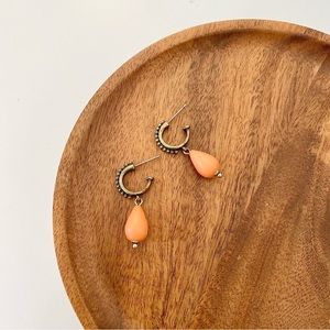 4/$15 Vintage Retro Bronze Milgrain Orange Teardrop Earrings